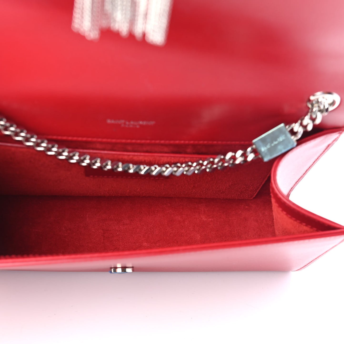 Smooth Calfskin Medium Classic Monogram Kate Tassel Satchel Lipstick Red