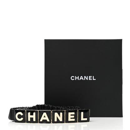 Chanel Lambskin Enamel Logo Elastic Belt 75 30 Black Gold 5 of 5