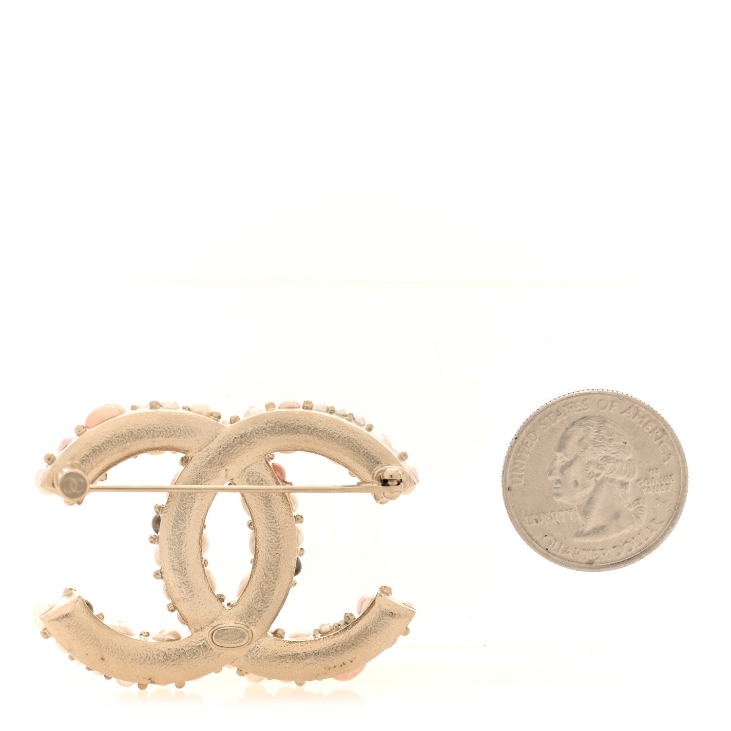 Chanel Pearl Crystal Mini CC Charms Brooch Light Gold Pink 2 of 4