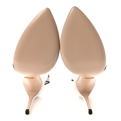 Gucci Malaga Kid Web Sylvie High Heel Slingback Pumps 37 White 6 of 9