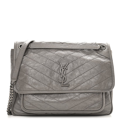 Saint Laurent Crinkled Calfskin Matelasse Monogram Large Niki Chain Satchel Fog 1 of 10