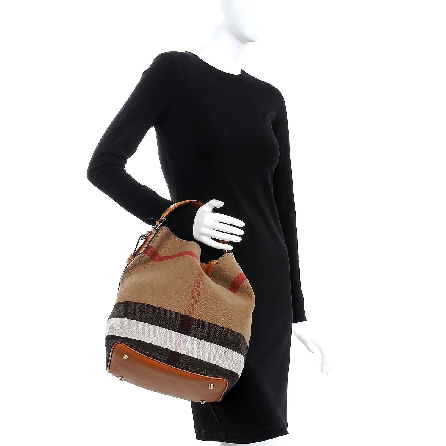 Burberry Canvas Mega Check Medium Ashby Hobo Saddle Brown 2 of 11