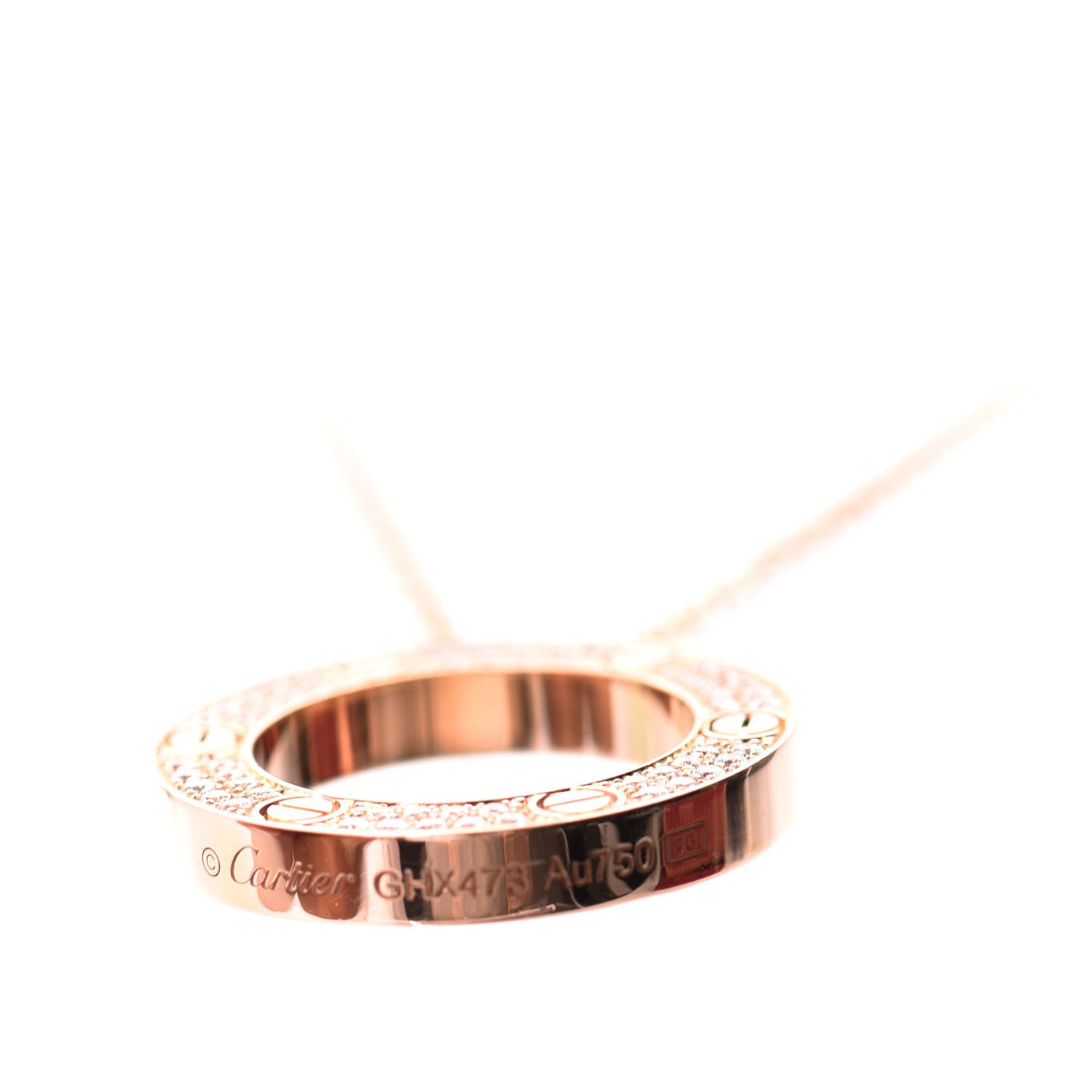 Cartier 18K Pink Gold Diamond LOVE Paved Necklace 4 of 8