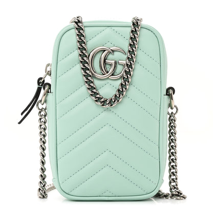 Gucci Calfskin Matelasse Mini GG Marmont Crossbody Bag Water Green 1 of 11