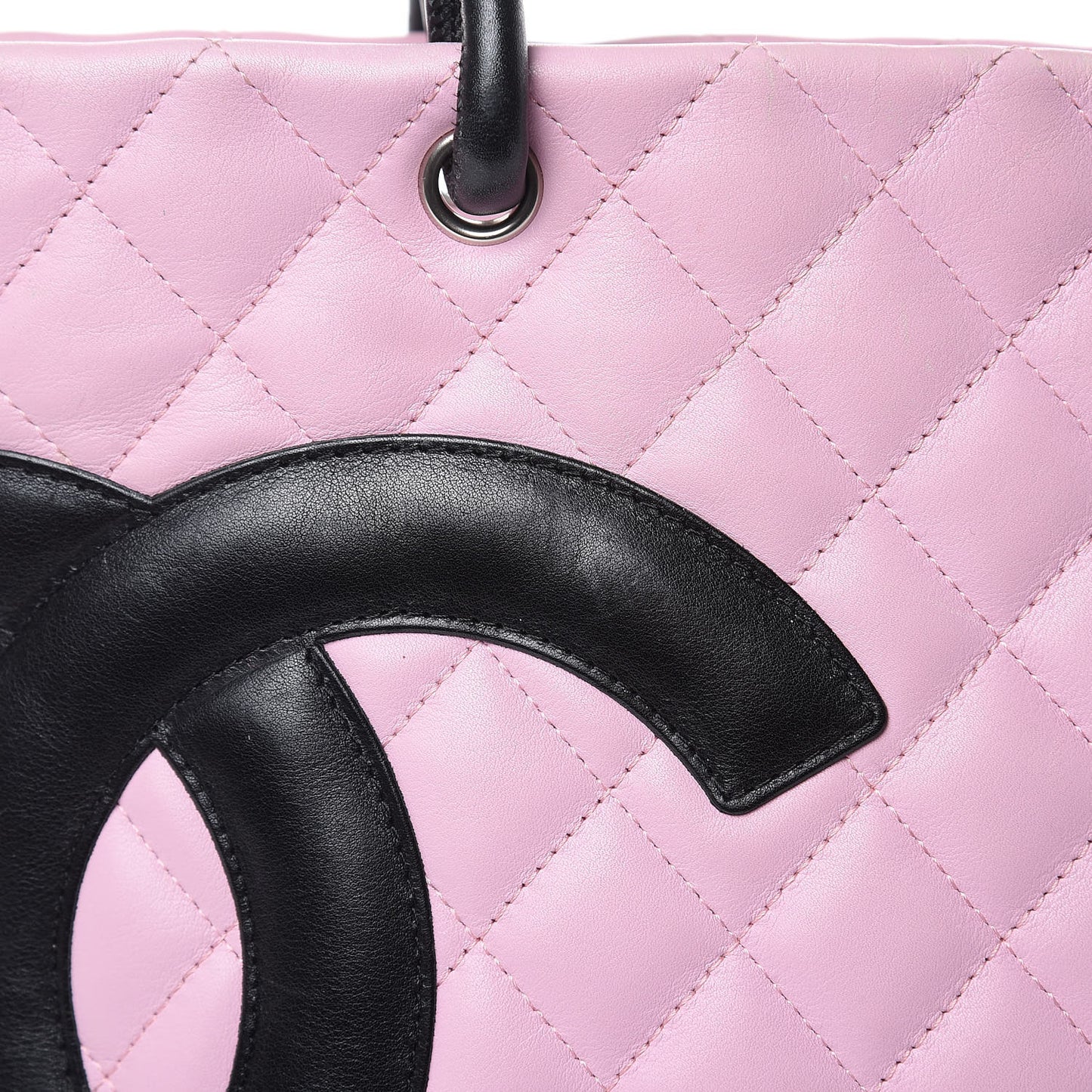 Calfskin Quilted Medium Cambon Tote Pink Black