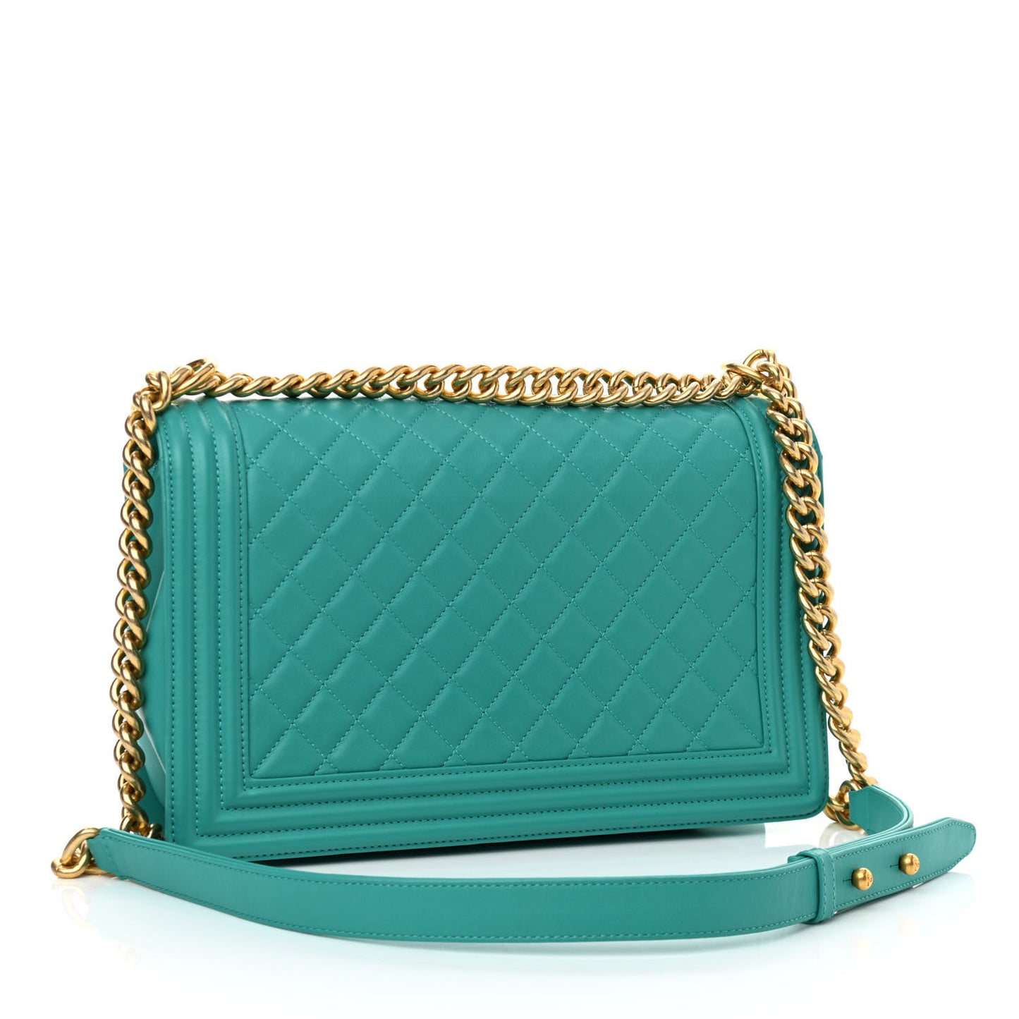 Calfskin Quilted New Medium Boy Flap Dark Turquoise