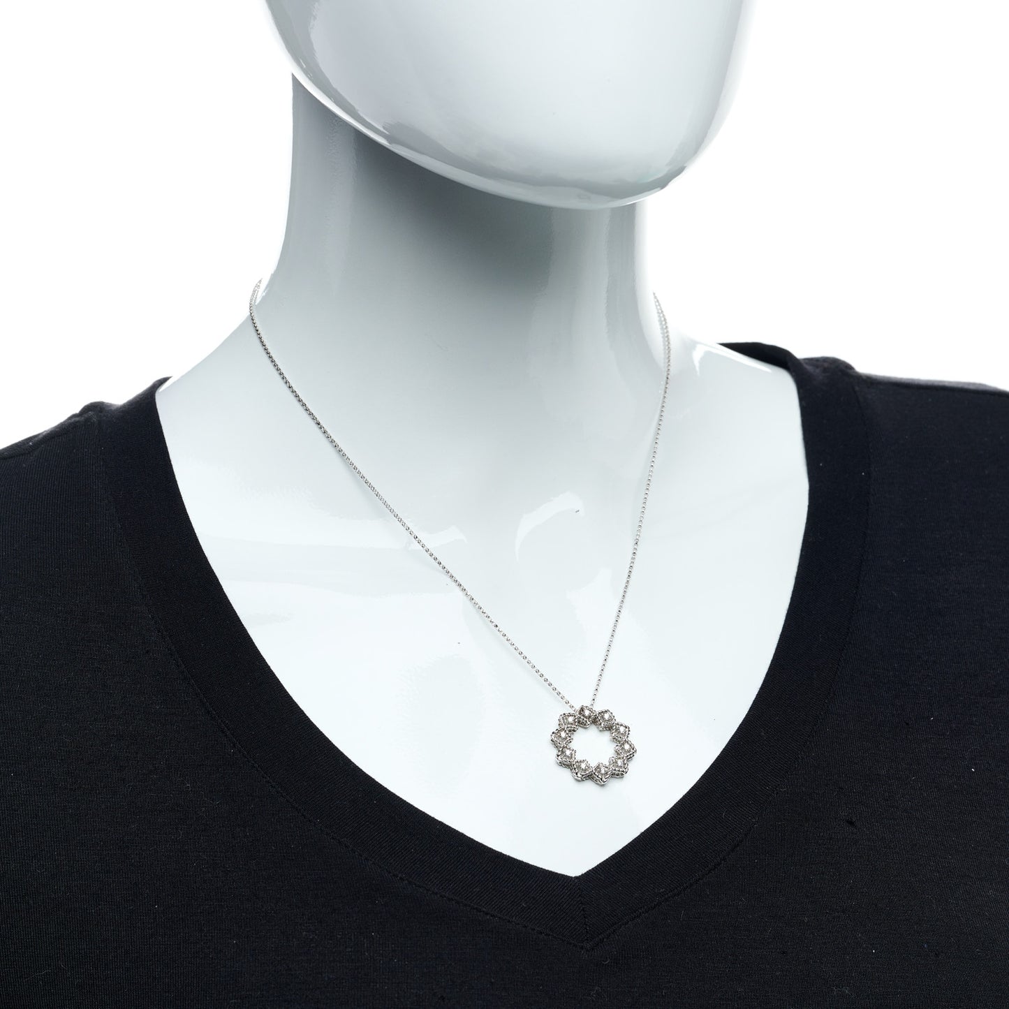 18K White Gold Diamond Starburst Pendant Necklace