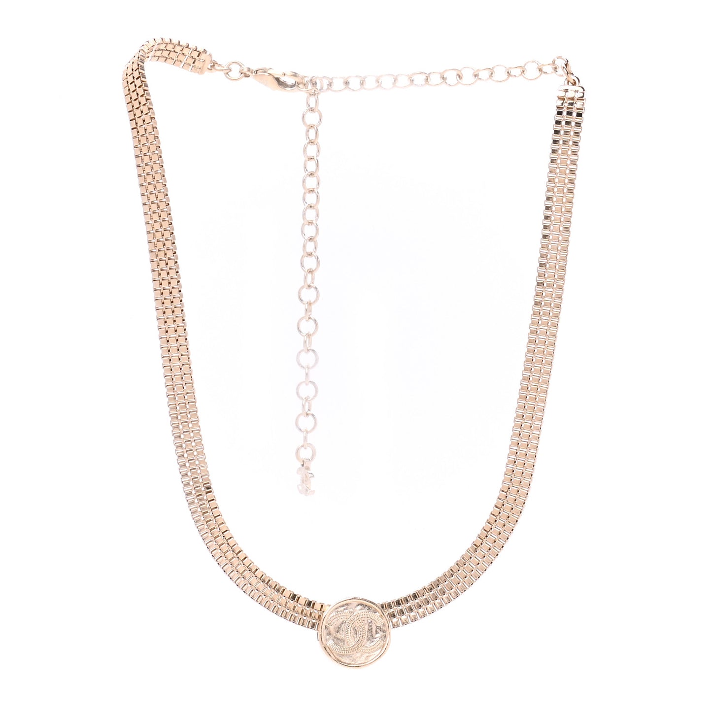 Metal Chain Link CC Medallion Choker Necklace Gold