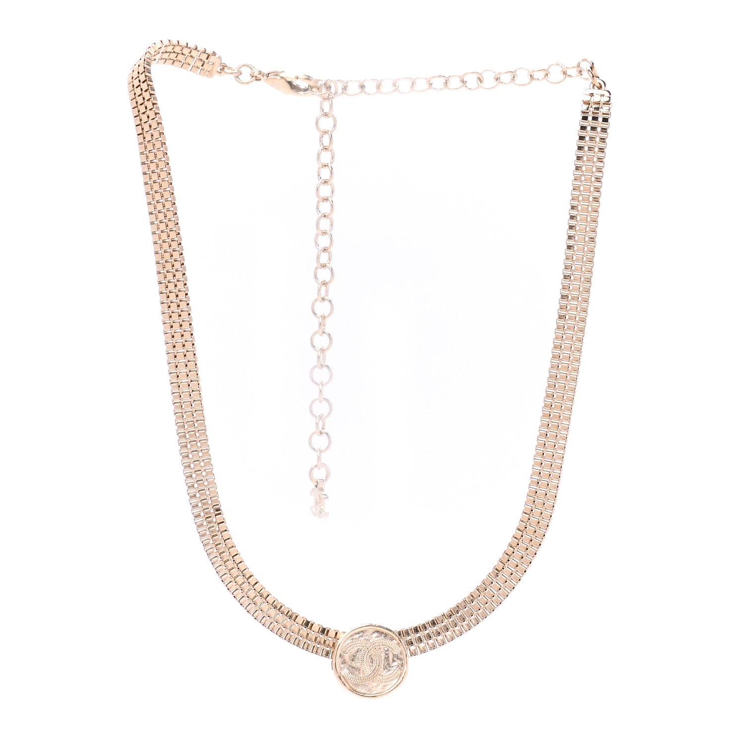 Chanel Metal Chain Link CC Medallion Choker Necklace Gold 3 of 6