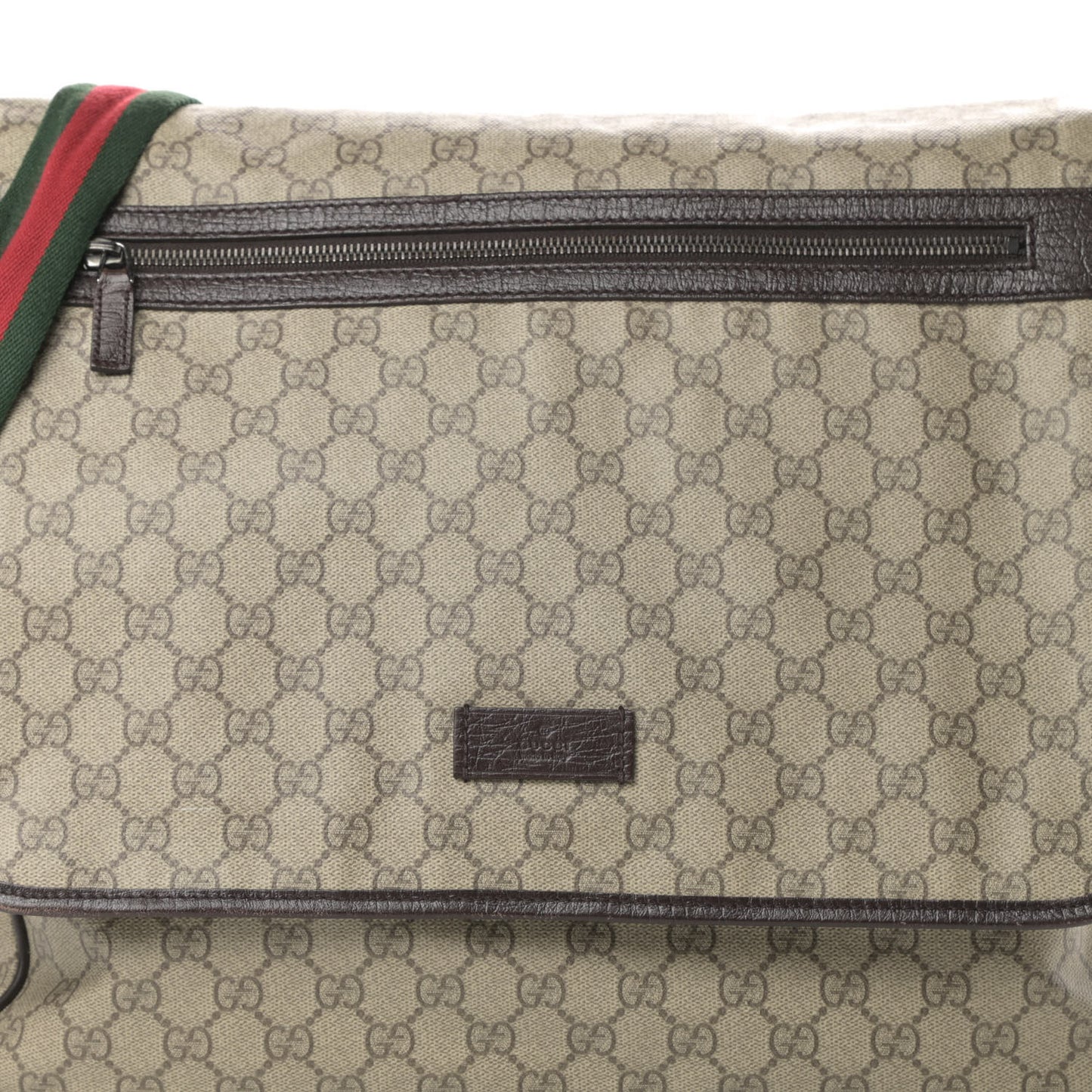 GG Plus Monogram Web Large Flap Messenger Bag Beige Dark Brown