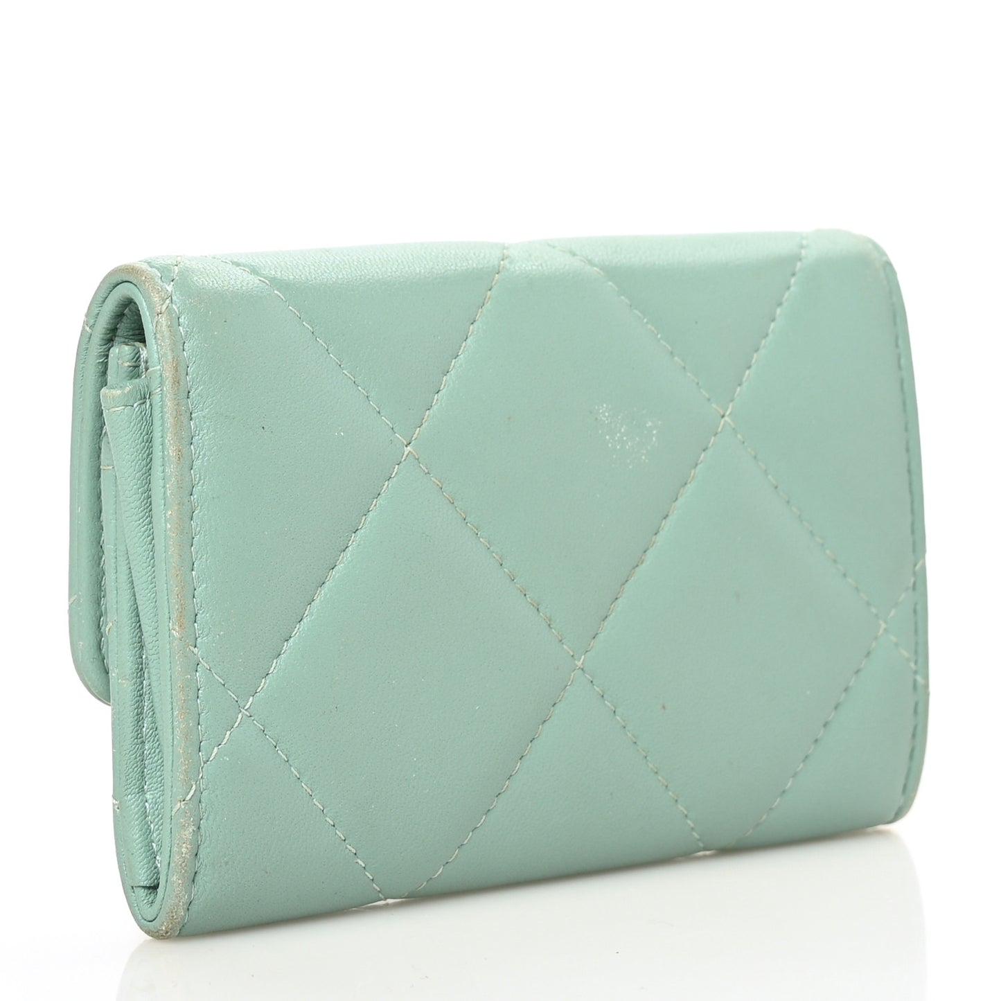 Lambskin Quilted Chanel 19 Flap Card Holder Light Green