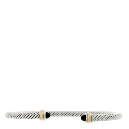 David Yurman Sterling Silver 18K Yellow Gold Black Onyx 4mm Cable Classics Bracelet 1 of 3