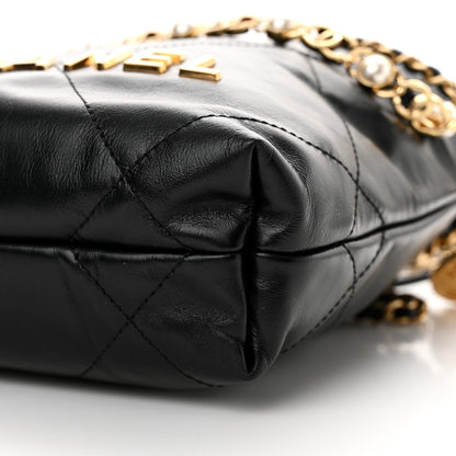 Chanel Shiny Calfskin Quilted Pearl CC Chain Mini Chanel 22 Black 10 of 10
