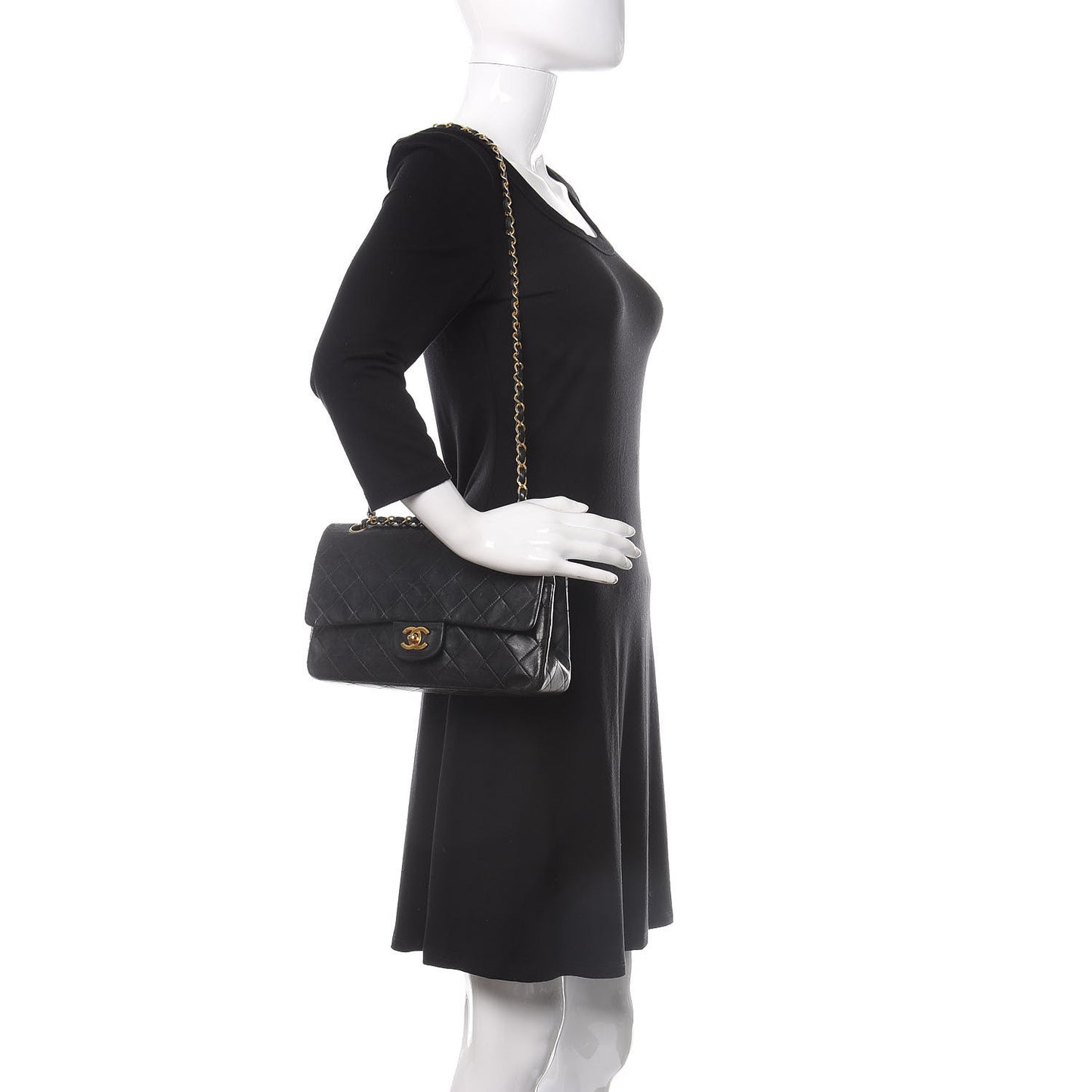 Lambskin Quilted Medium Double Flap Black