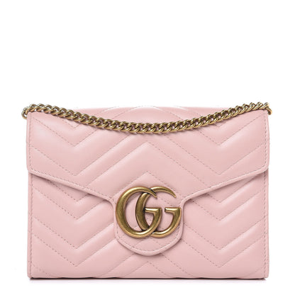 Gucci Calfskin Matelasse GG Marmont Chain Wallet Perfect Pink 1 of 10