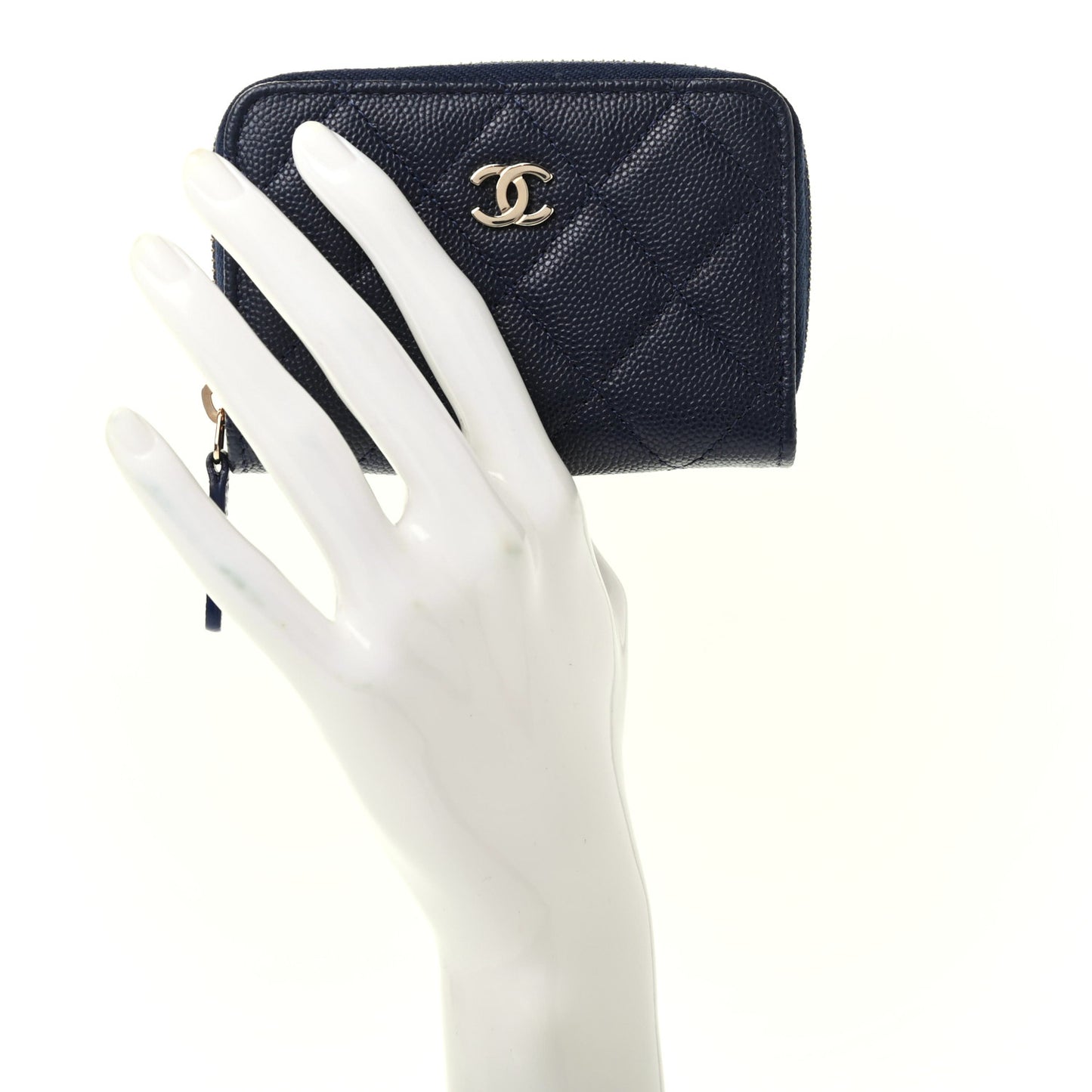 Caviar Quilted Zip Coin Purse Dark Blue