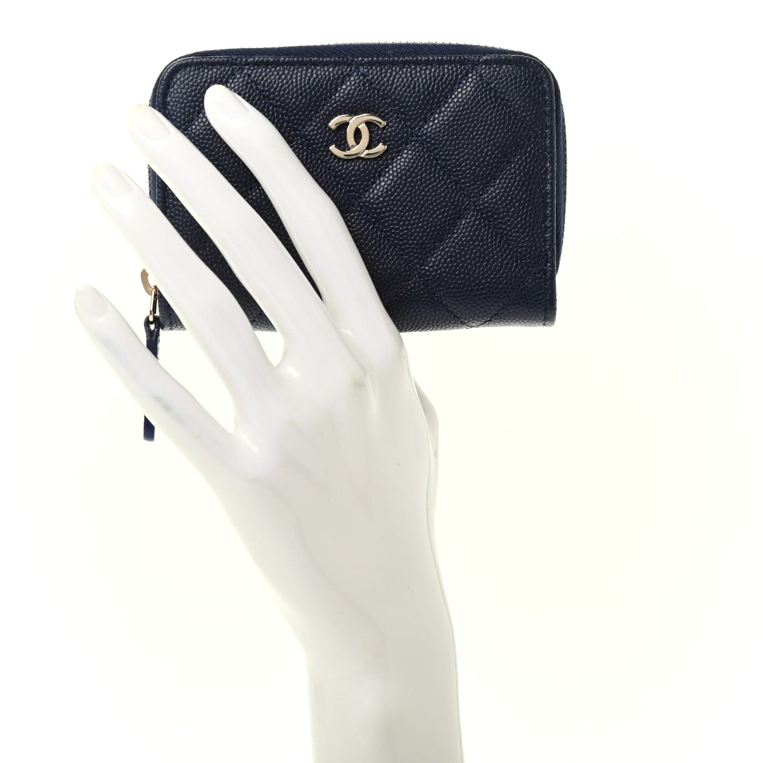 Chanel Caviar Quilted Zip Coin Purse Dark Blue 2 of 8