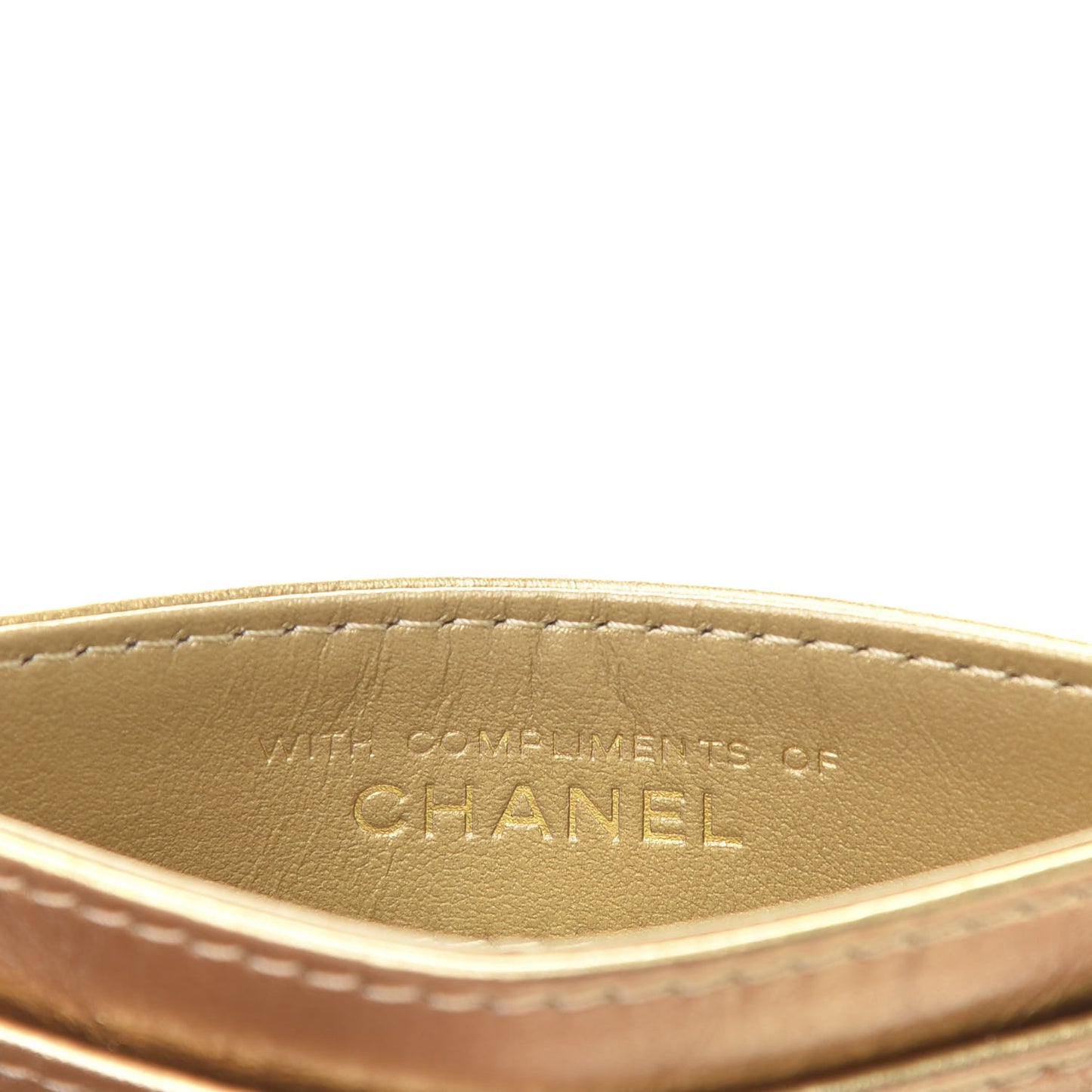 Aged Metallic Calfskin Pearl CC Quilted Card Holder Gold