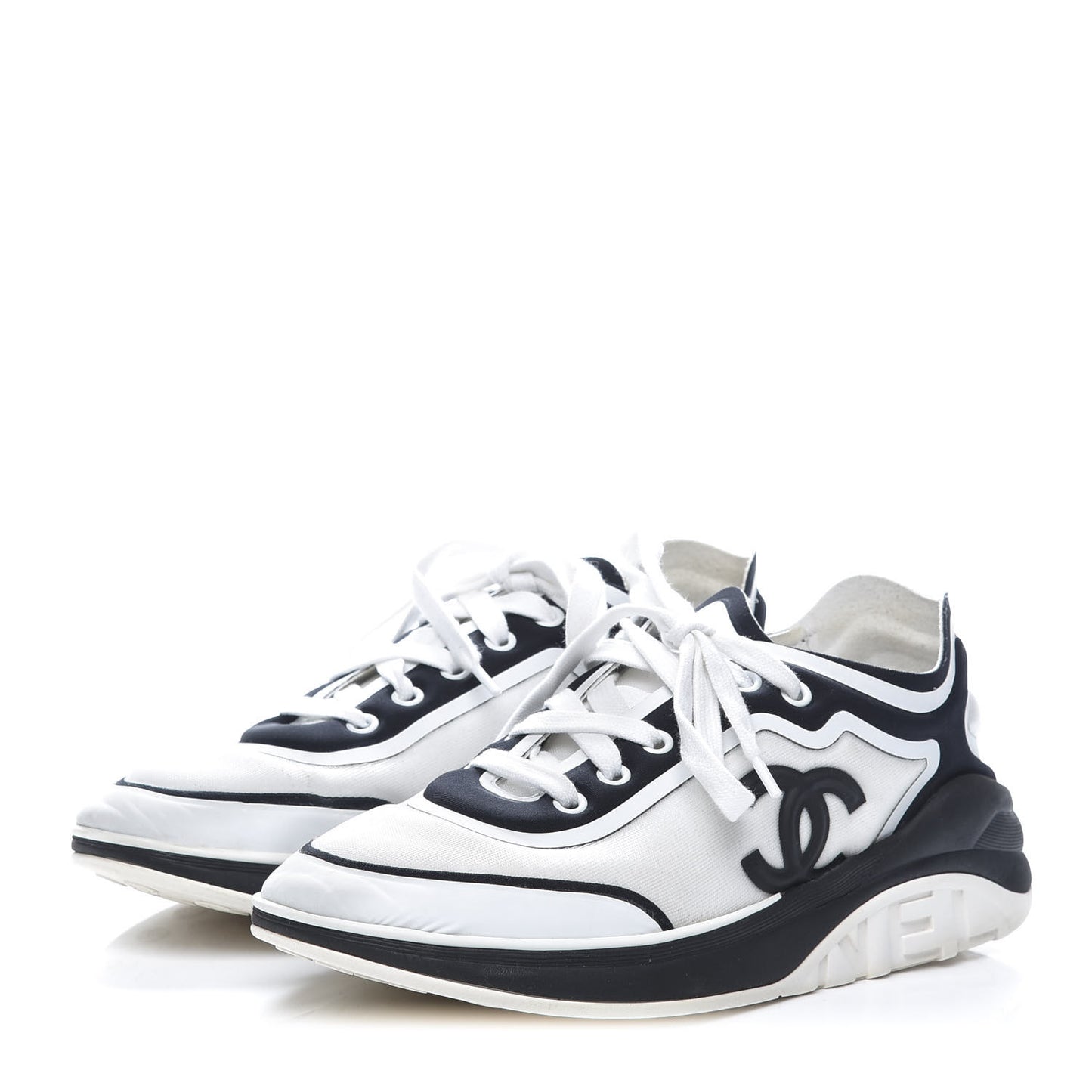 Suede Calfskin Stretch Fabric CC Sneakers 37.5 White