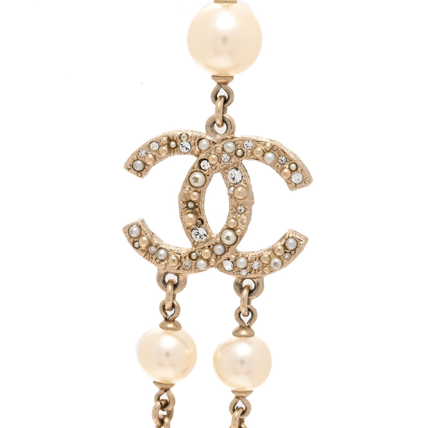 Crystal Pearl CC Camellia Long Necklace Gold