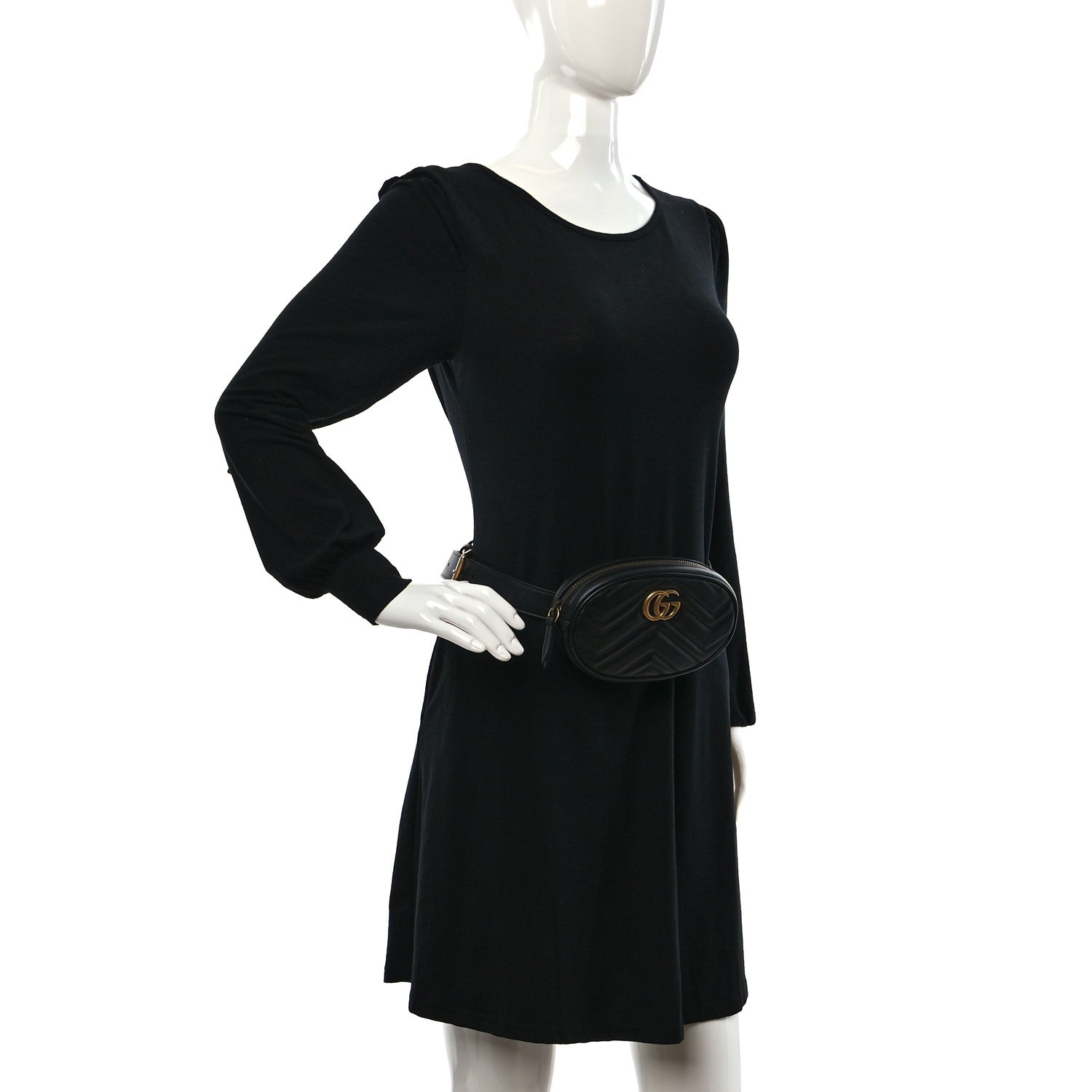 Gucci Calfskin Matelasse GG Marmont Belt Bag 85 34 Black 2 of 9