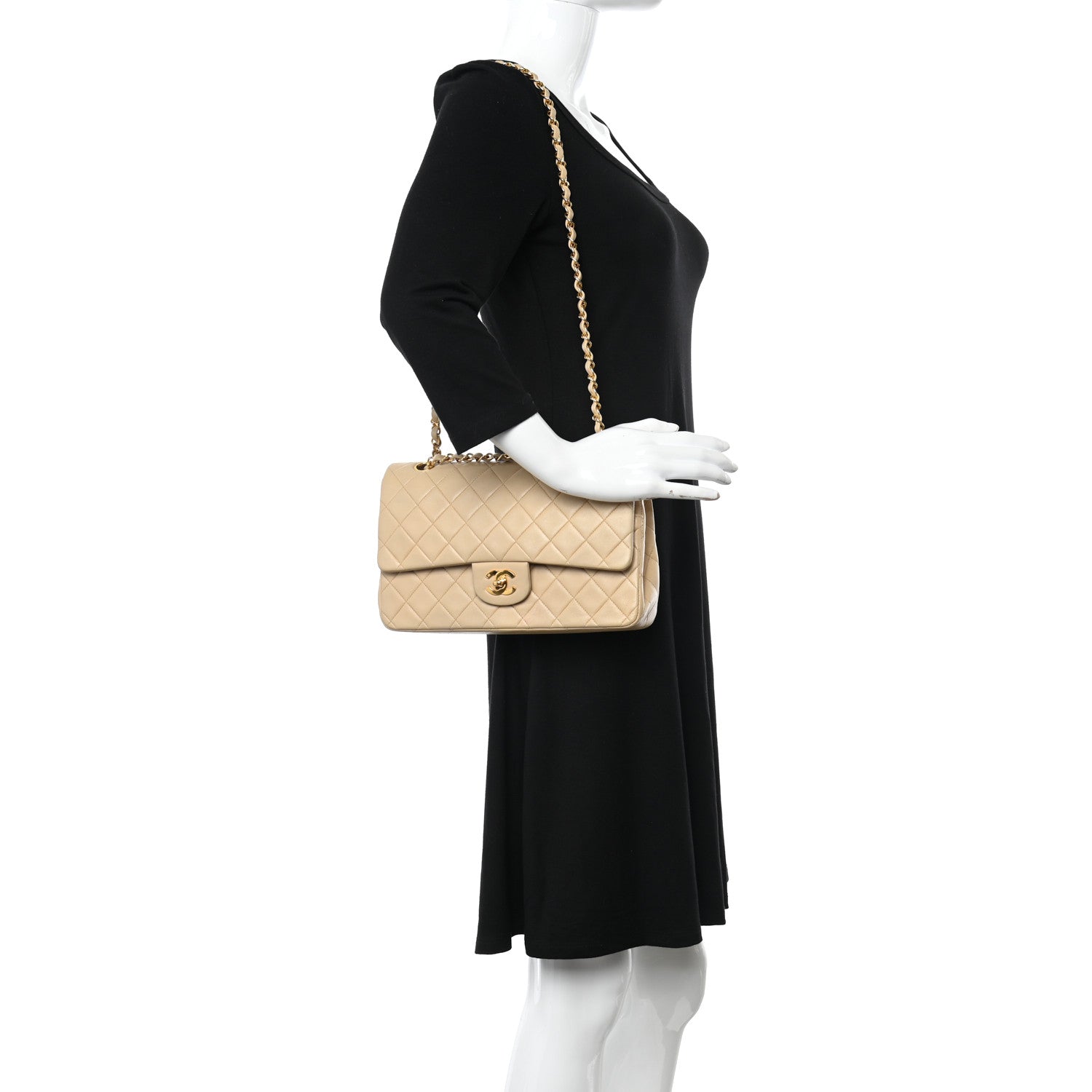 Chanel Lambskin Quilted Medium Double Flap Beige 2 of 10
