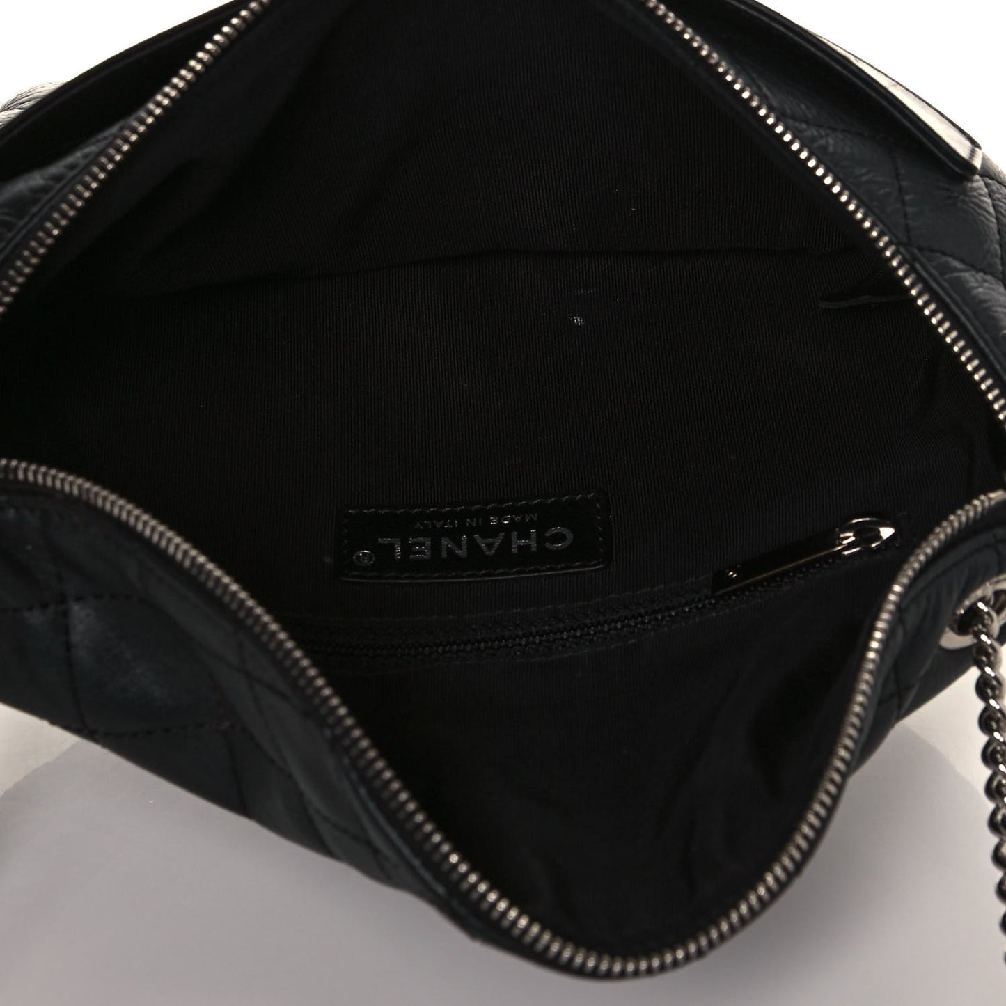 Aged Calfskin Quilted Crossbody Double Chain Bag Black