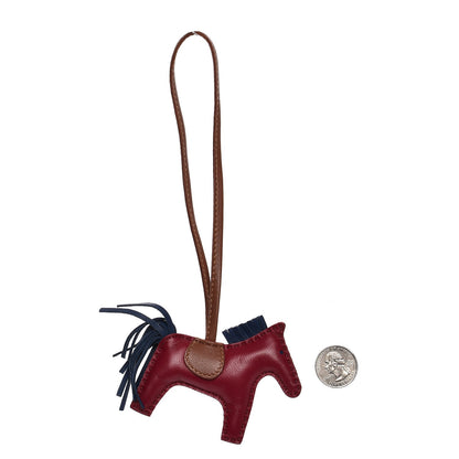 Hermes Milo Lambskin Grigri Rodeo Horse Bag Charm PM Bleu de Malte Rubis Fauve 2 of 3