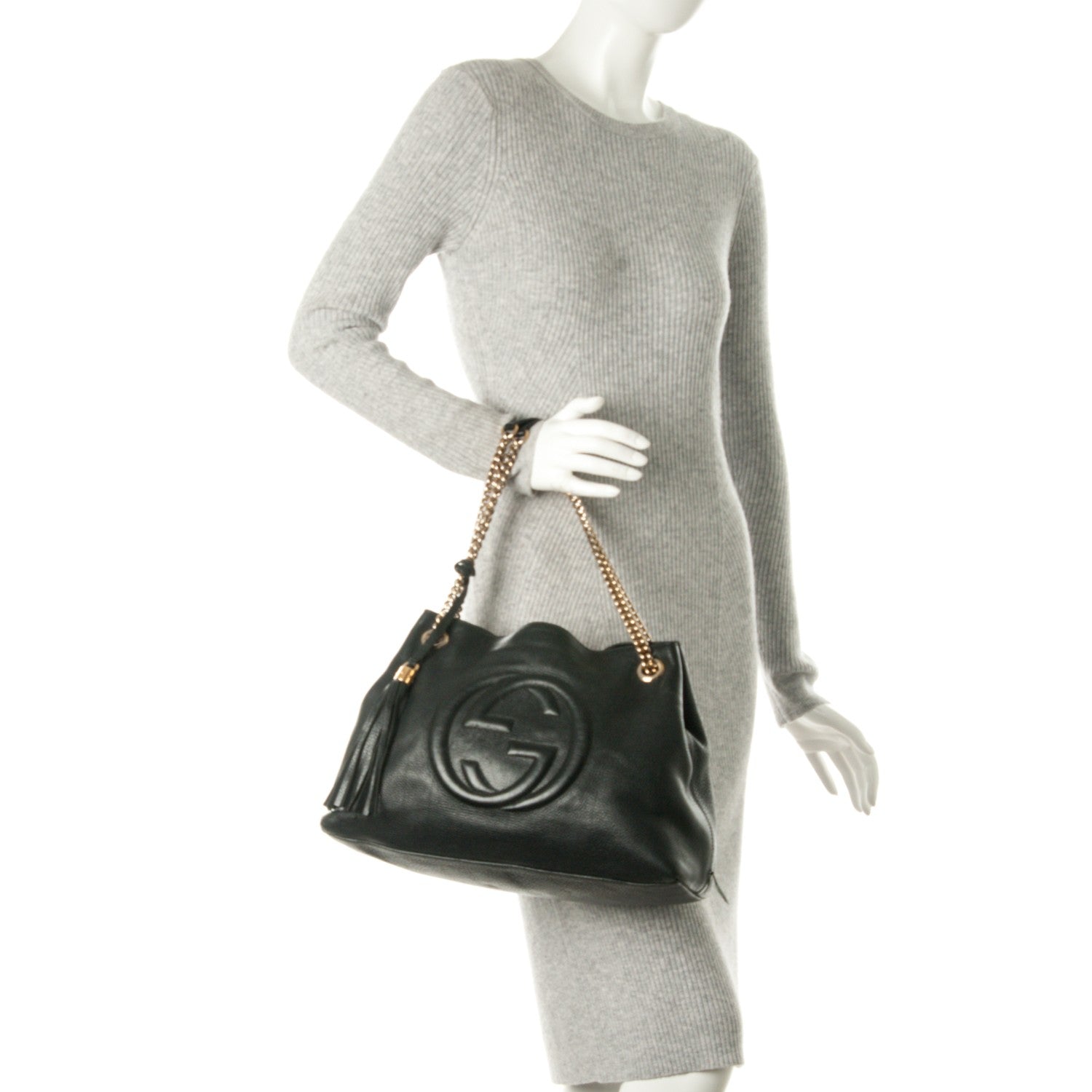 Gucci Pebbled Calfskin Medium Soho Chain Shoulder Bag Black 2 of 10