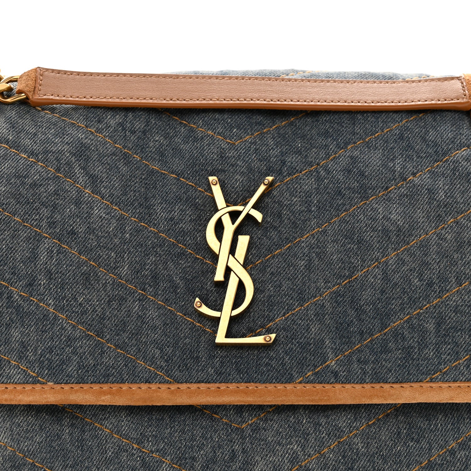 Saint Laurent Denim Suede Monogram Medium Niki Chain Satchel Blue Cinnamon 5 of 10