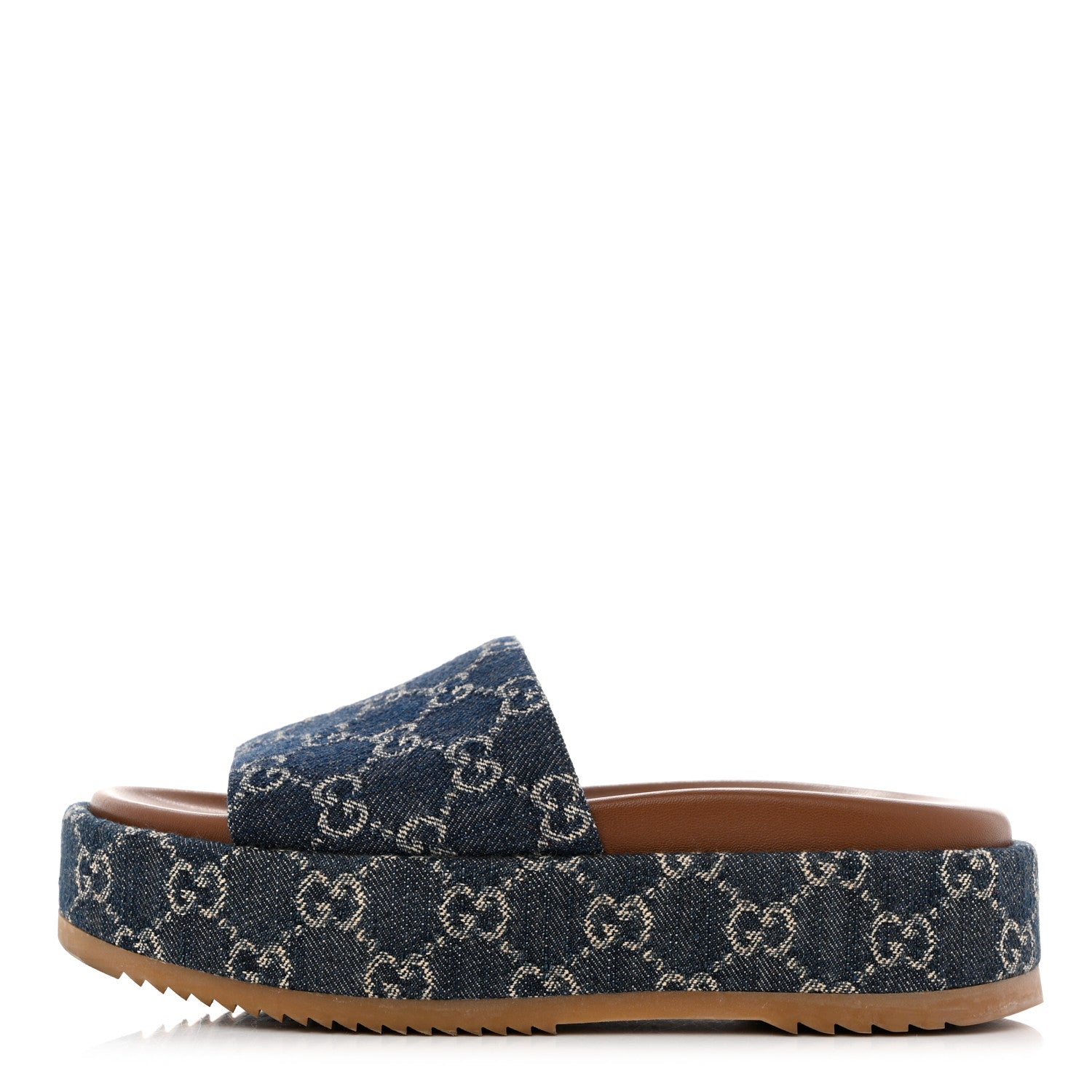 Gucci New Denim GG Monogram Angelina Platform 55mm Slide Sandals 37 Blue Tea 1 of 9