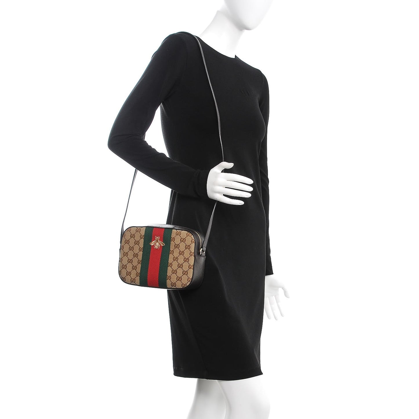 GG Supreme Monogram Web Small Webby Bee Shoulder Bag Dark Brown