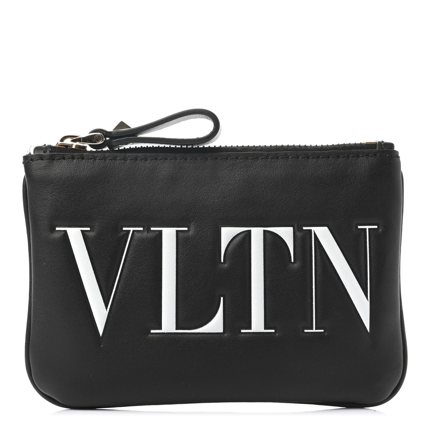 Calfskin VLTN Zip Pouch Black White