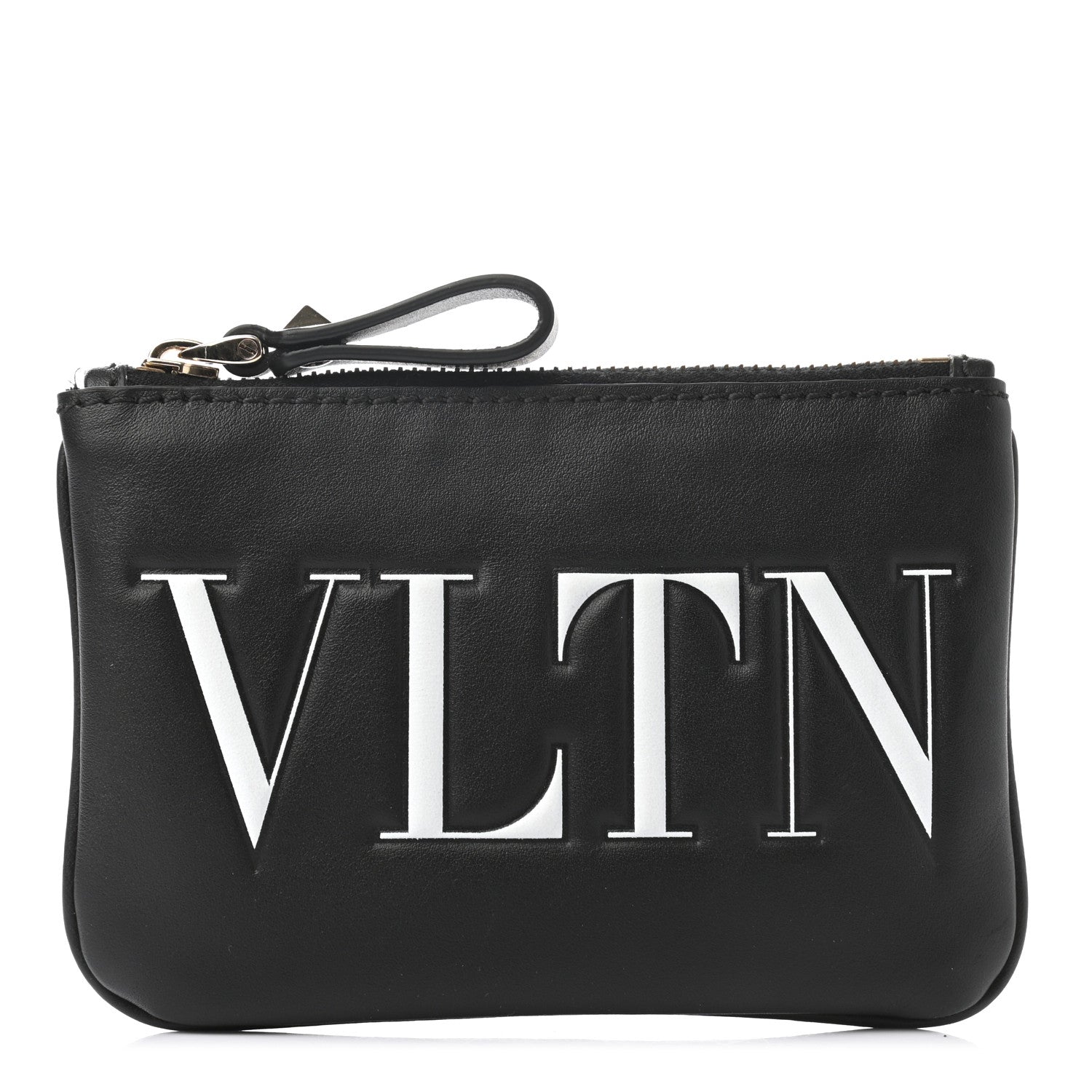 Valentino Garavani Calfskin VLTN Zip Pouch Black White 1 of 6