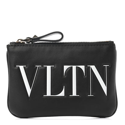 Valentino Garavani Calfskin VLTN Zip Pouch Black White 1 of 6