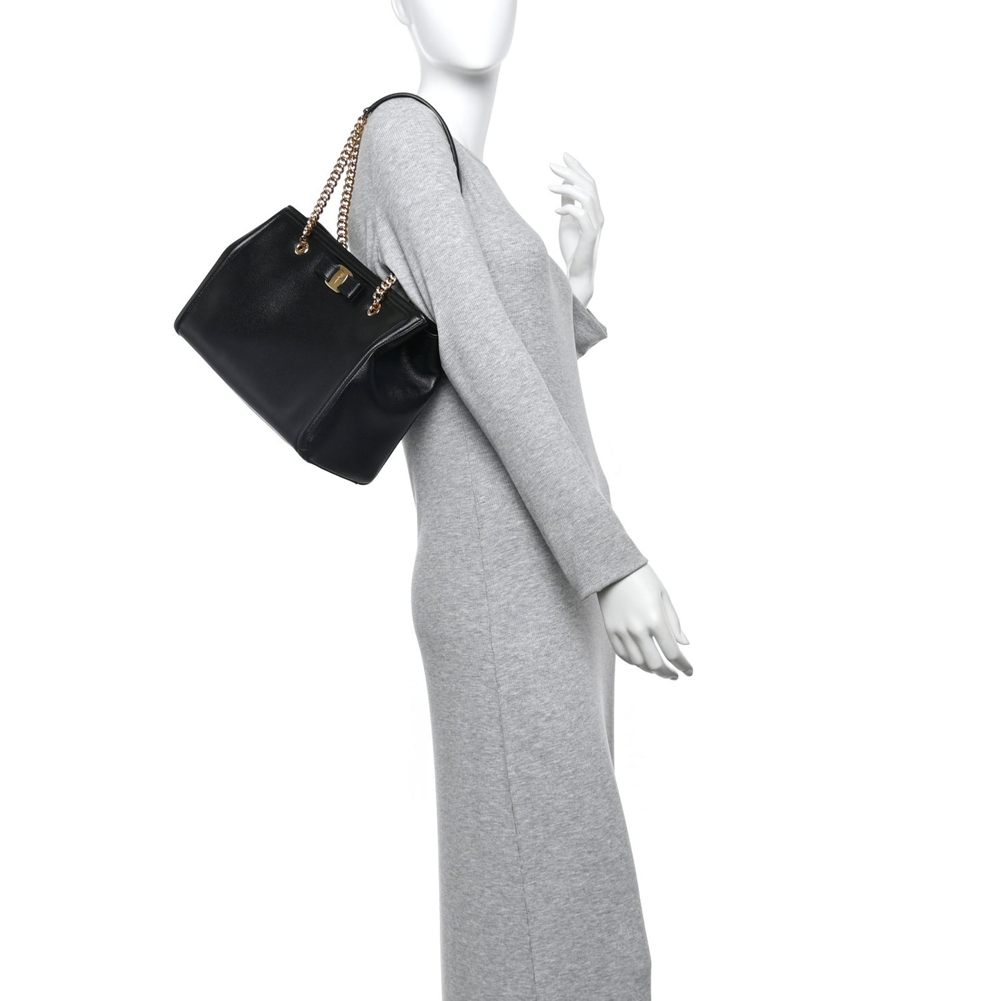Hammered Calfskin Vara Bow Chain Tote Black