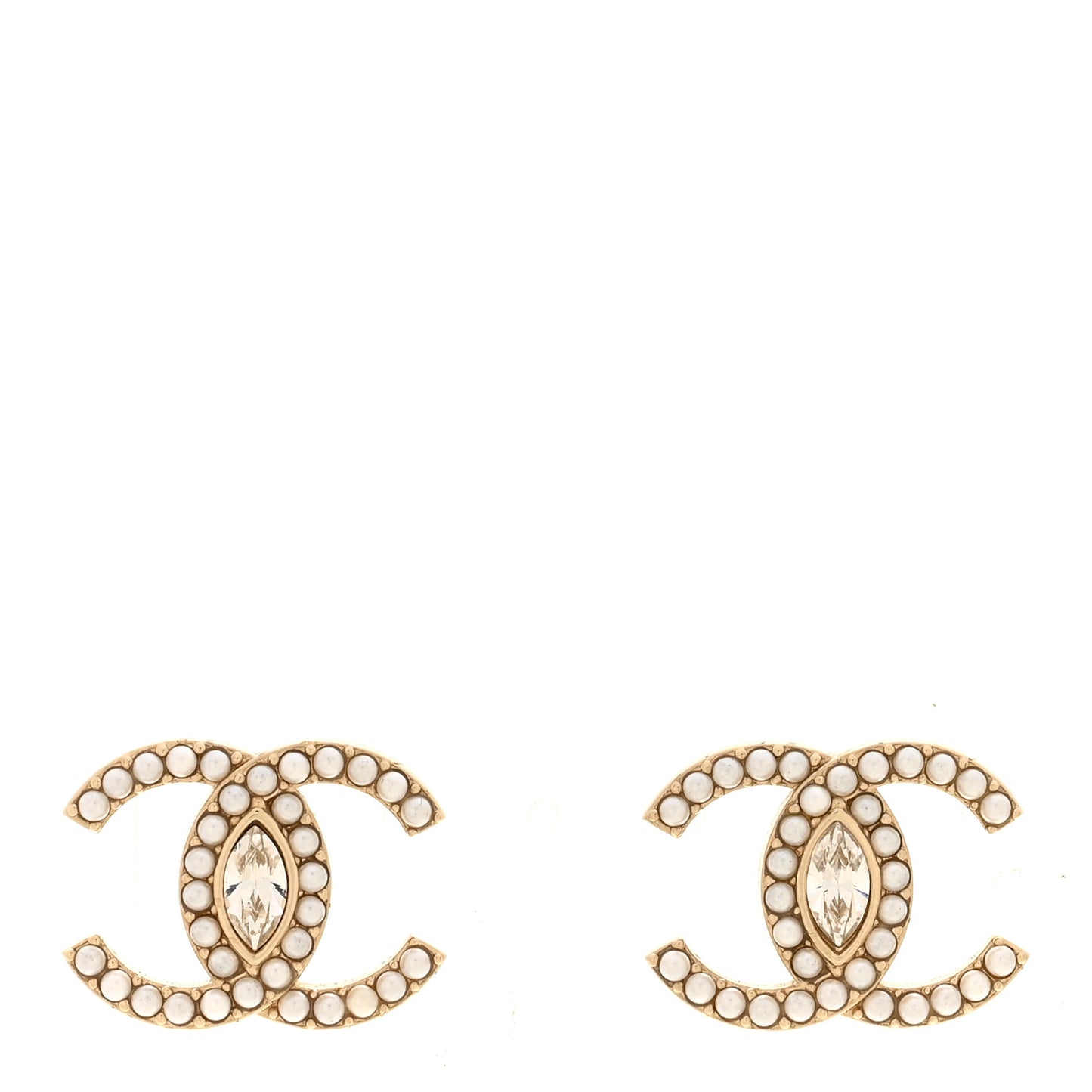 Pearl Marquise Crystal CC Earrings Gold White