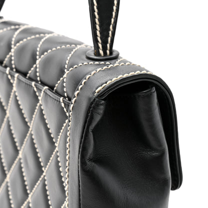 Chanel Calfskin Quilted Wild Stitch Large Top Handle Flap Black 13 of 14