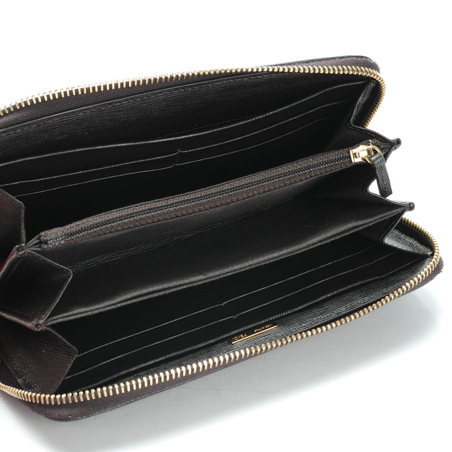 Fendi Zucca Spalmati Vitello Elite Zip Around Wallet Tobacco Ebano 5 of 8