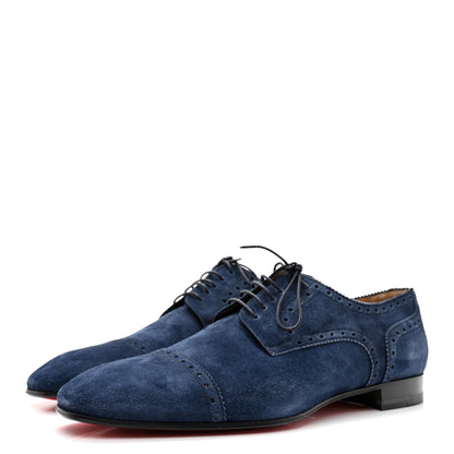 Christian Louboutin Veau Velours Mens So Charles Flat Oxfords 41.5 Navy 3 of 10