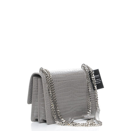 Saint Laurent Calfskin Crocodile Embossed Medium Monogram Sunset Fog 3 of 8