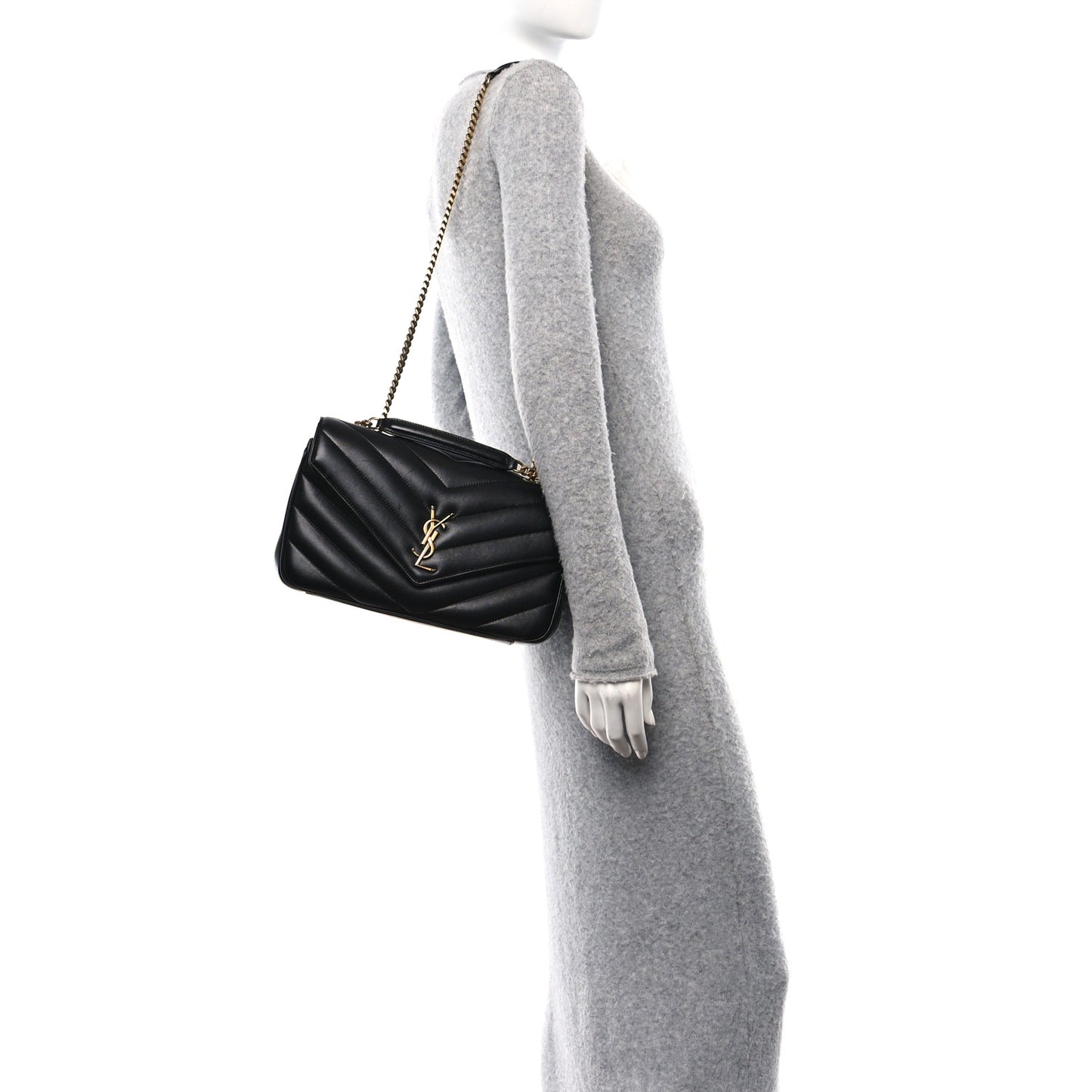 Lambskin Chevron Quilted Medium Loulou Black