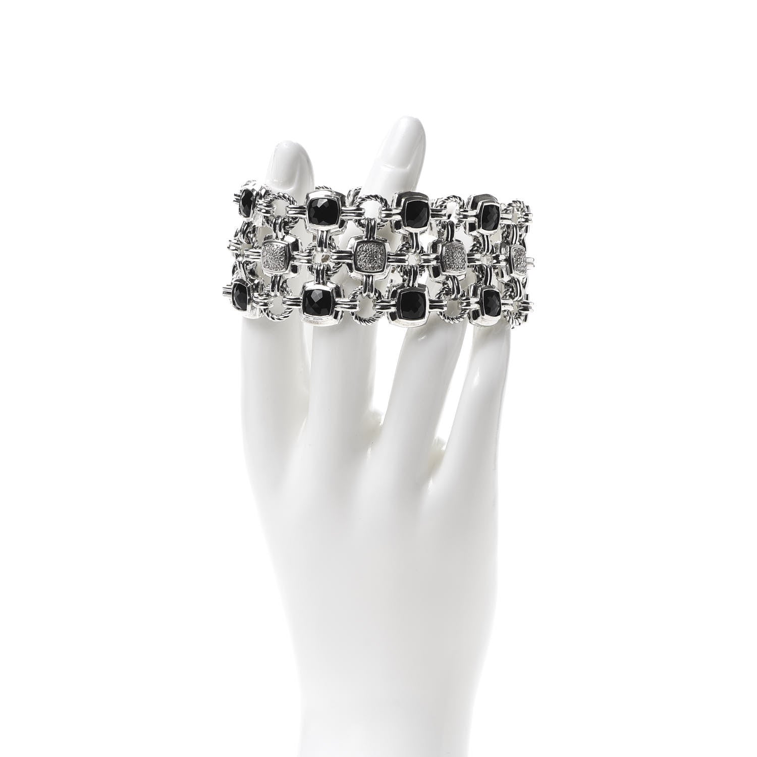 David Yurman Sterling Silver Diamond Onyx Three-Row Renaissance Bracelet 2 of 5