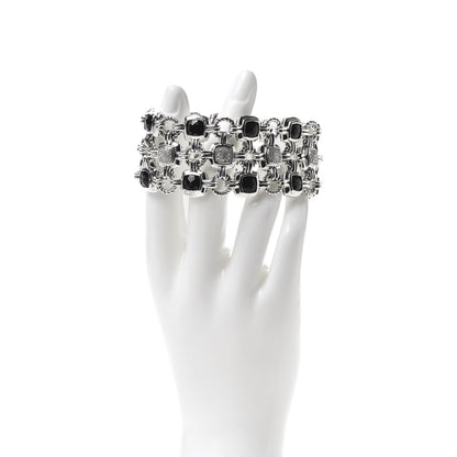 David Yurman Sterling Silver Diamond Onyx Three-Row Renaissance Bracelet 2 of 5