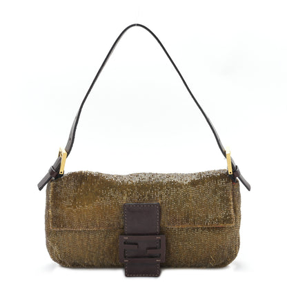 Fendi Beaded Baguette Beige Gold 1 of 9