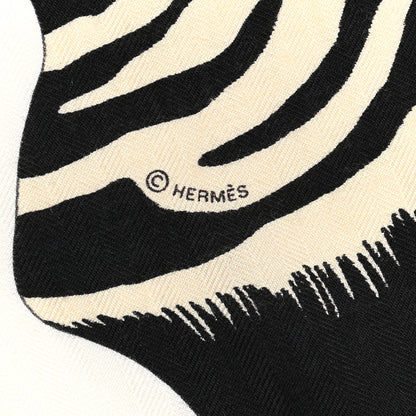 Hermes Cashmere Silk Zebra Pegasus Shawl 140 White Black Naturel 4 of 6