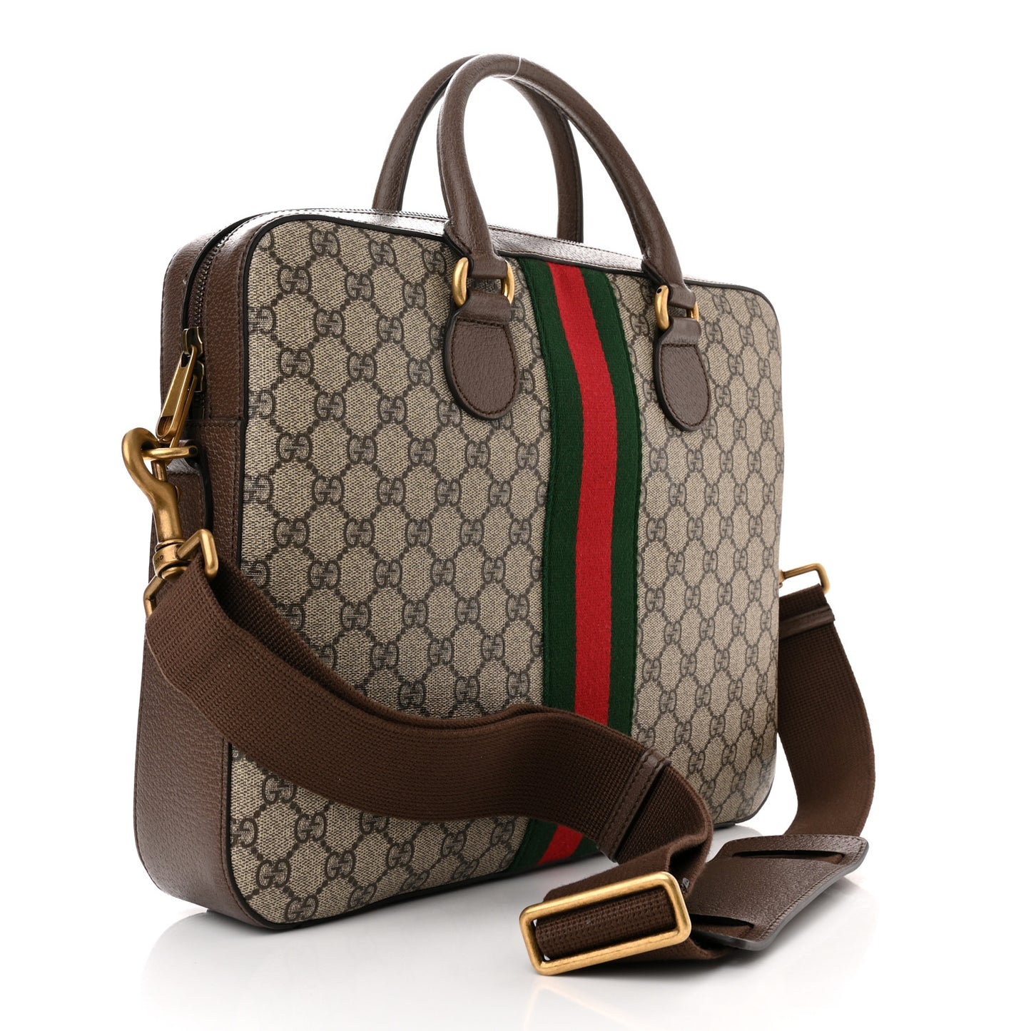 GG Supreme Monogram Textured Calfskin Web Medium Ophidia Briefcase Beige Ebony New Acero