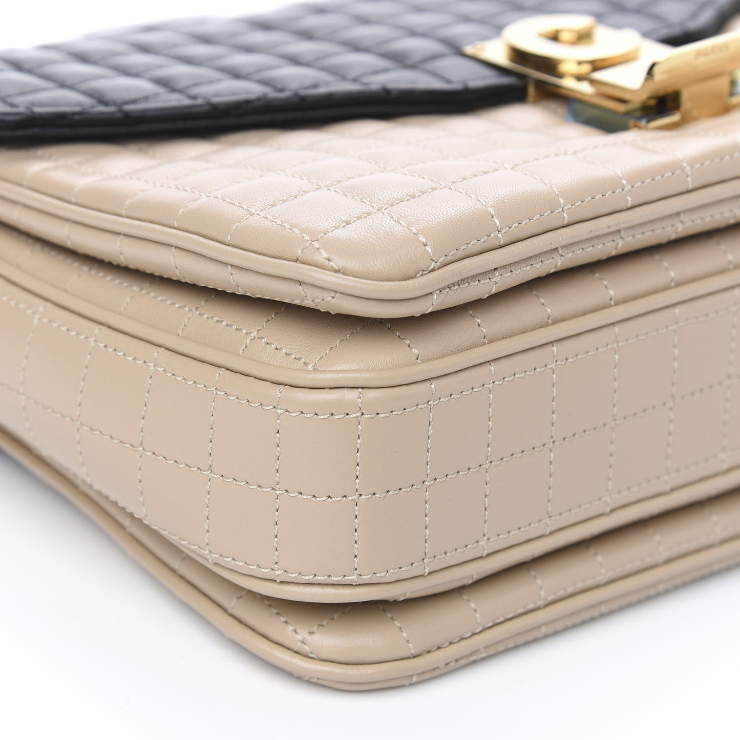 Calfskin Quilted Medium C Bag Black Beige