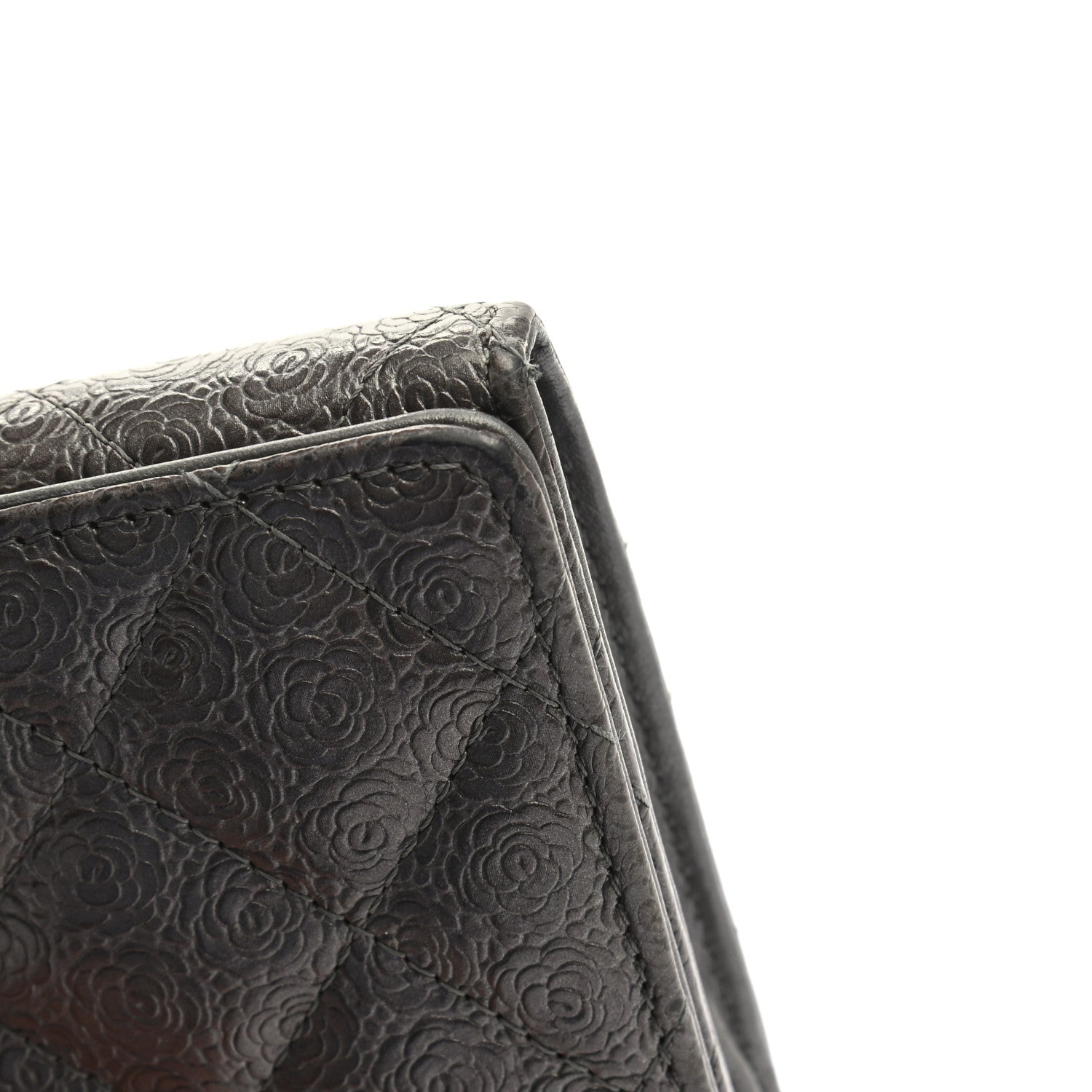 Chanel Metallic Camellia Calfskin Embossed Quilted Yen Wallet Grey 11 of 13