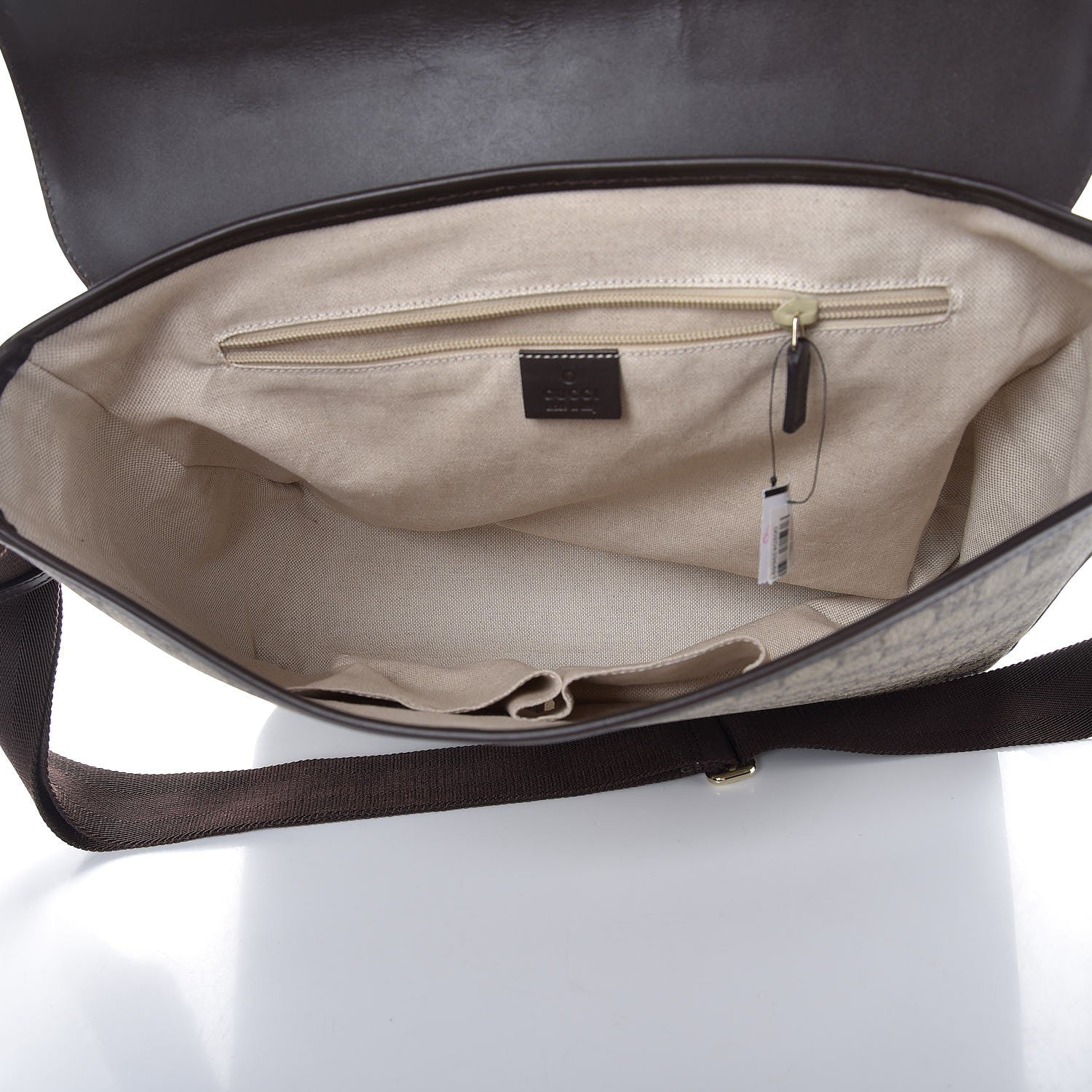 Gucci GG Supreme Monogram Selleria Calfskin Large Satchel Messenger Bag Beige Ebony Cocoa Dark Chocolate 5 of 9
